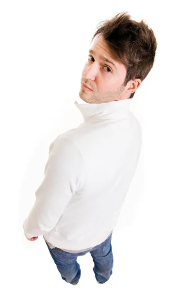 Junger Mann von hinten, isoliert auf weiß — Stockfoto