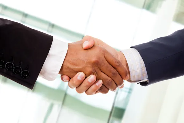 Multiracial handslag från en afrikansk och en kaukasisk businessma — Stockfoto