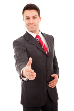 iş adamı ile el sallamak beyaz izole tebrik
