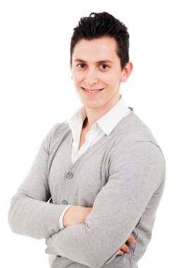 Beyaz arka planda izole edilmiş genç sıradan erkek portresi