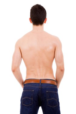 Genç kaslı adam üzerinde beyaz izole