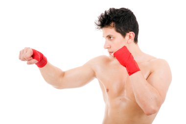 Genç mma savaşçı, üzerinde beyaz izole