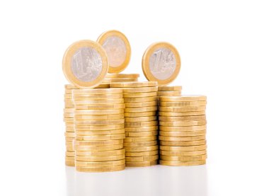 euro coins, üzerinde beyaz izole yapılmış yığını