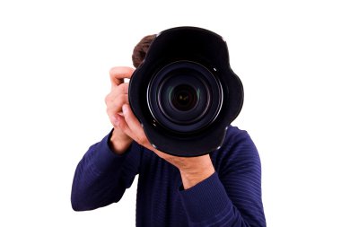 portre profesyonel bir fotoğrafçı ile beyaz arka kamera