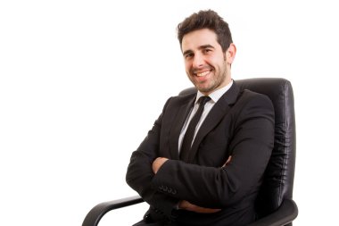 gülümseyen iş adamı. Beyaz arka plan üzerinde izole