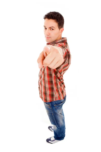 Young man pointing, isolated on white background — Stock Photo, Image