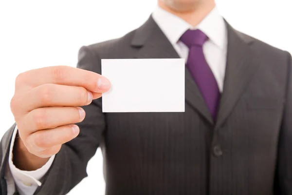 Close-up of business card in business man hand — Stock Photo, Image
