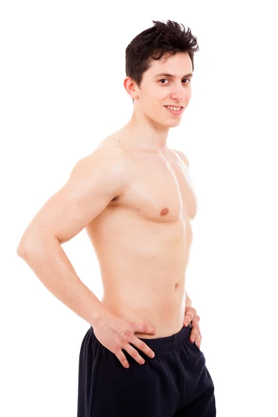 Immagine di uomo muscolare in posa, isolato su bianco — Foto Stock