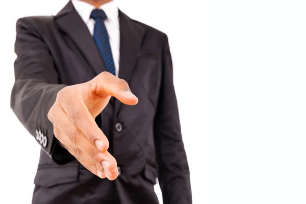 Geschäftsmann bietet Handschlag vor weißem Hintergrund an — Stockfoto
