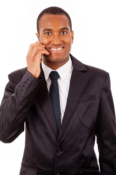 Jeune homme d'affaires afro-américain au téléphone, isolé sur blanc — Photo