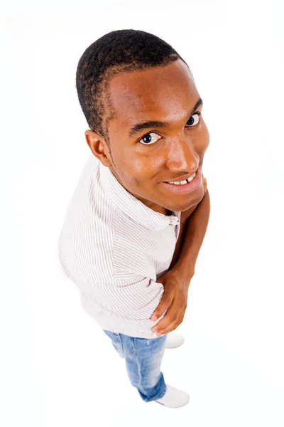 Ganzes Porträt eines jungen schwarzen Mannes, isoliert auf weißem Hintergrund — Stockfoto