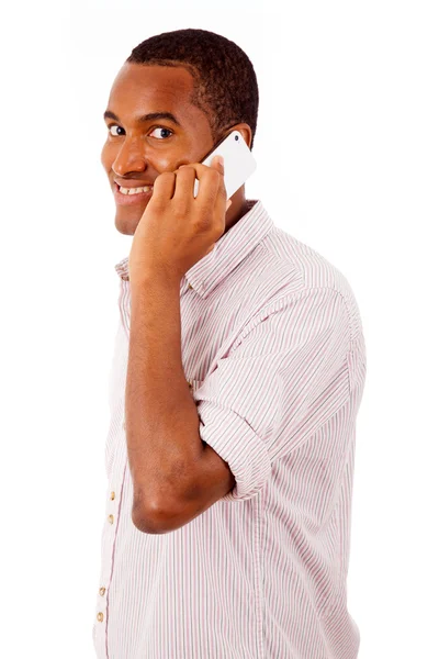 African american young casual man on the phone, isolated on white — Stock Photo, Image