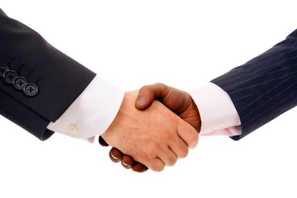 Interracial handshake in white background — Stock Photo, Image