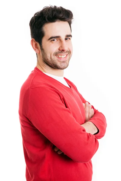 Sorrindo jovem casual homem retrato, isolado em branco — Fotografia de Stock