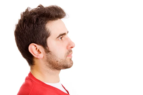 Cara de perfil de hombre sobre fondo blanco. Espacio para insertar texto . — Foto de Stock