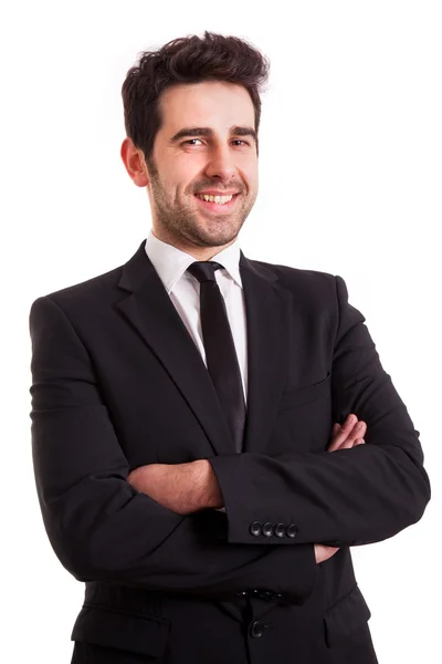 Feliz joven hombre de negocios aislado en blanco — Foto de Stock