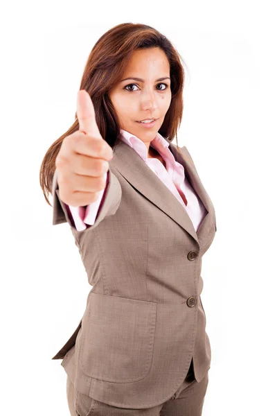 Happy smiling young business woman thumbs up over white background Royalty Free Stock Images