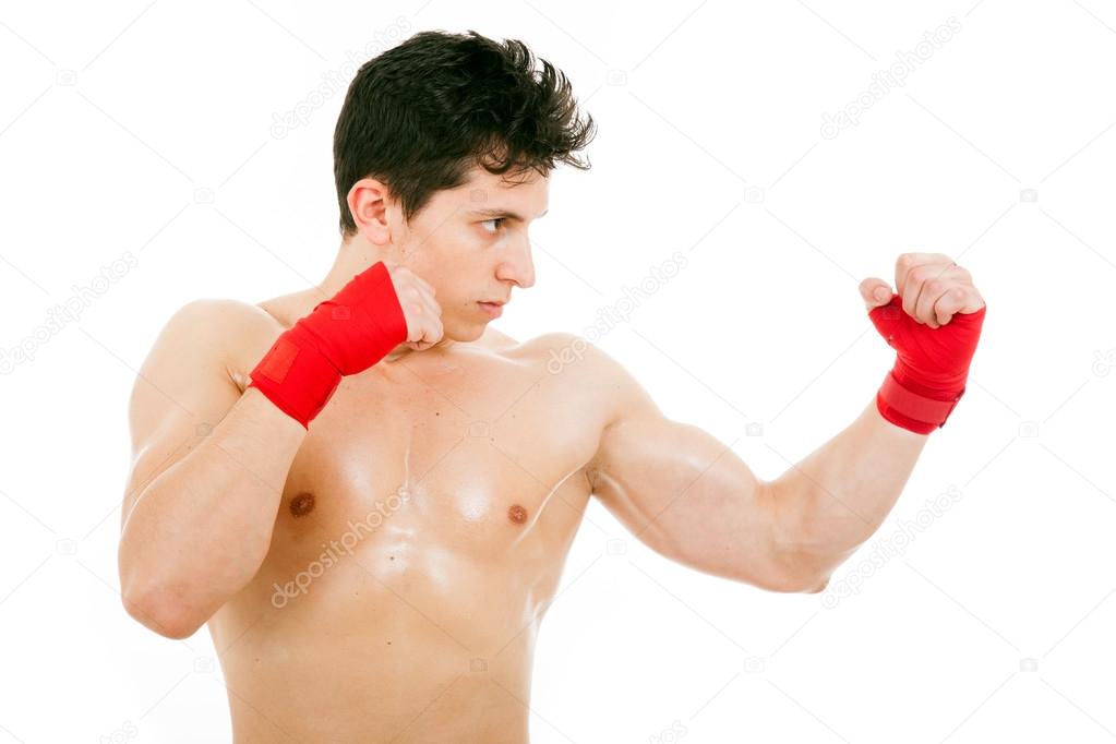 Young MMA fighter, isolated on white