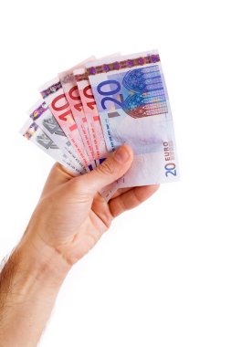 adam el whith euro Bono, üzerinde beyaz izole