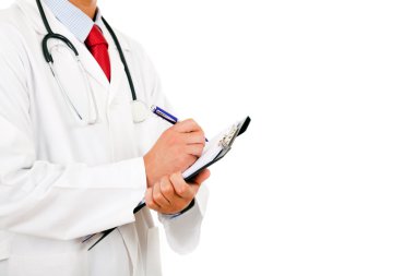 tıbbi doktor stetoskop yazı ile. Beyaz bac izole
