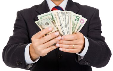 beyaz izole banknotlar, holding iş adamı