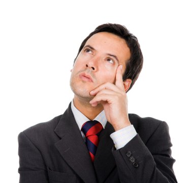 beyaz zemin üzerine düşünceli işadamı