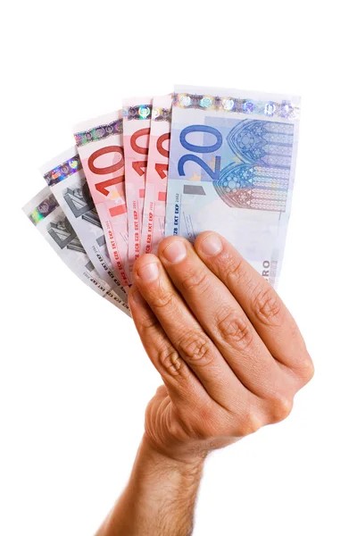 Männliche Hand hält Euro-Banknoten — Stockfoto