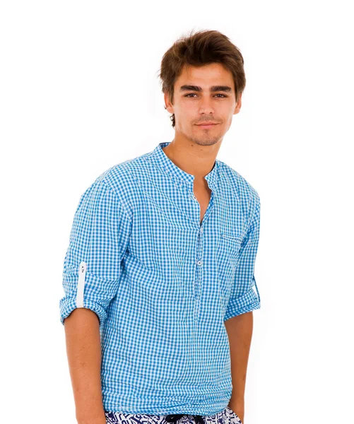 Portrait of young casual man smiling, isolated on white — Stock Photo, Image