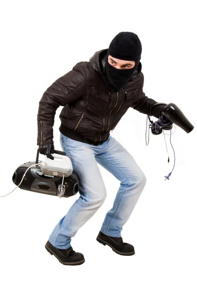 Ladrón con bienes, aislado en blanco — Foto de Stock