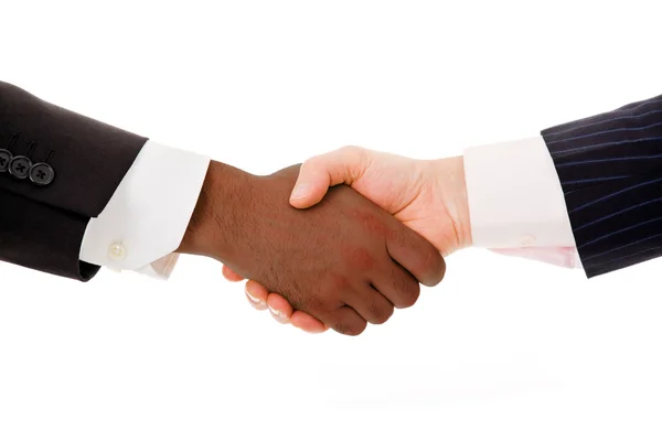 Multiracial business handshake on white background — Stock Photo, Image