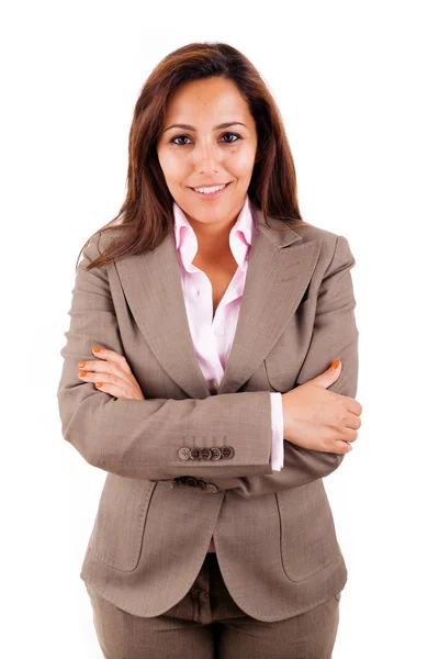 Smiling business woman portrait. Isolated over white background Royalty Free Stock Images