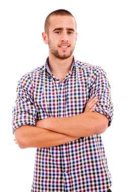 gülümseyen izole üzerinde beyaz genç casual adam portresi