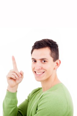mutlu genç casual adam işaret beyaz adam portresi