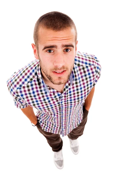 Jeune homme occasionnel corps plein dans un fond blanc — Photo