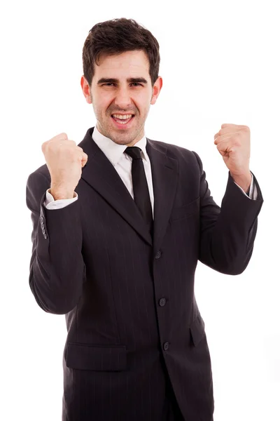 Portrait of a winning young business man, isolated on white — Stock Photo, Image