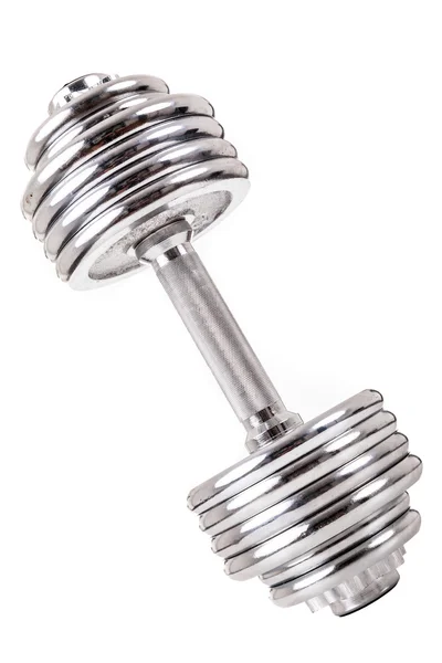 Chromed dumbbell weight over white background — Zdjęcie stockowe