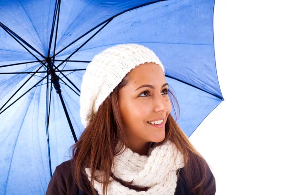 Beautiful young woman dressed with winter clothes, isolated on w — Stock Photo, Image