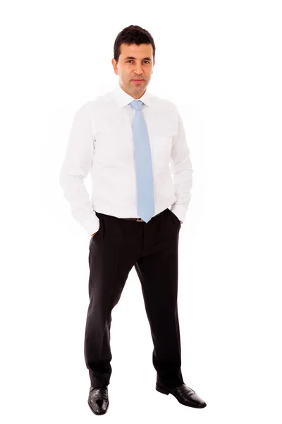 Jovem homem de negócios comprimento total isolado no fundo branco — Fotografia de Stock
