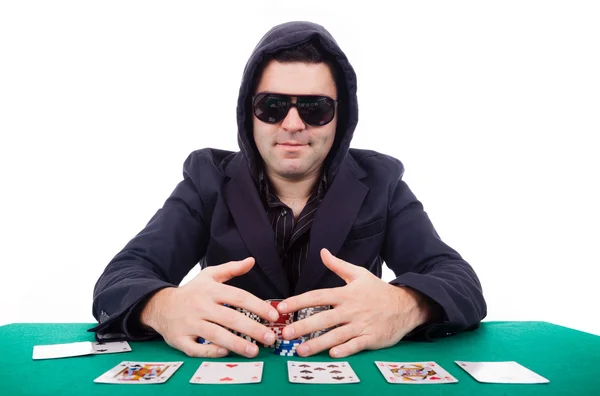 Jogador de poker isolado em fundo branco — Fotografia de Stock