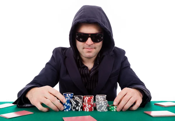 Poker player isolated on white background — Stock Photo, Image