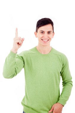 mutlu genç casual adam işaret beyaz adam portresi
