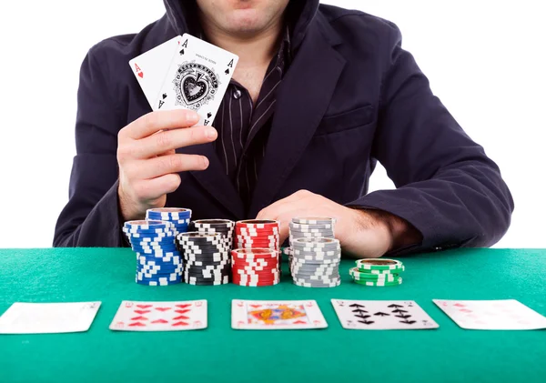 Jogador de poker isolado em fundo branco — Fotografia de Stock