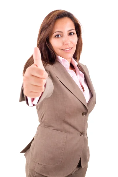 Smiling business woman with thumbs up gesture Stock Image