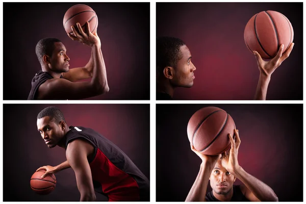 Jovem jogador de basquete masculino contra fundo preto — Fotografia de Stock