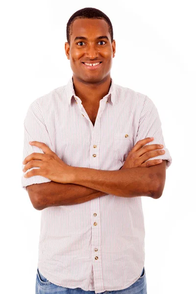 Молодий випадковий чорний чоловік портрет, ізольований на білому — стокове фото