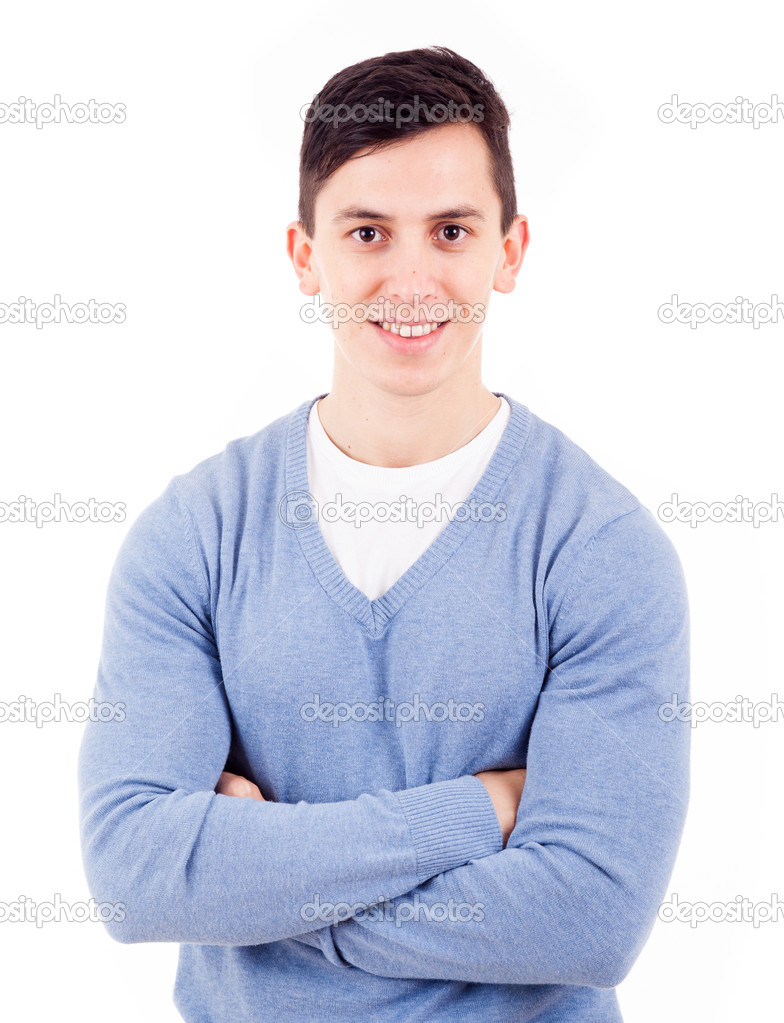 Young casual man portrait, isolated on white background