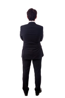 arkasından bir wh üzerinde bekleyen genç iş adamı