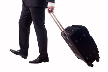 Belden aşağı beyaz üzerinde yürüyen bir iş adamı görünümünü arka plan wi