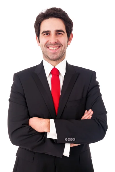 Portrait of a happy smiling young business man, isolated on whit — Stock Photo, Image