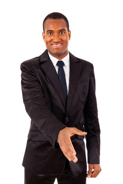 Portrait of an African American business man with an open hand r — Stock Photo, Image